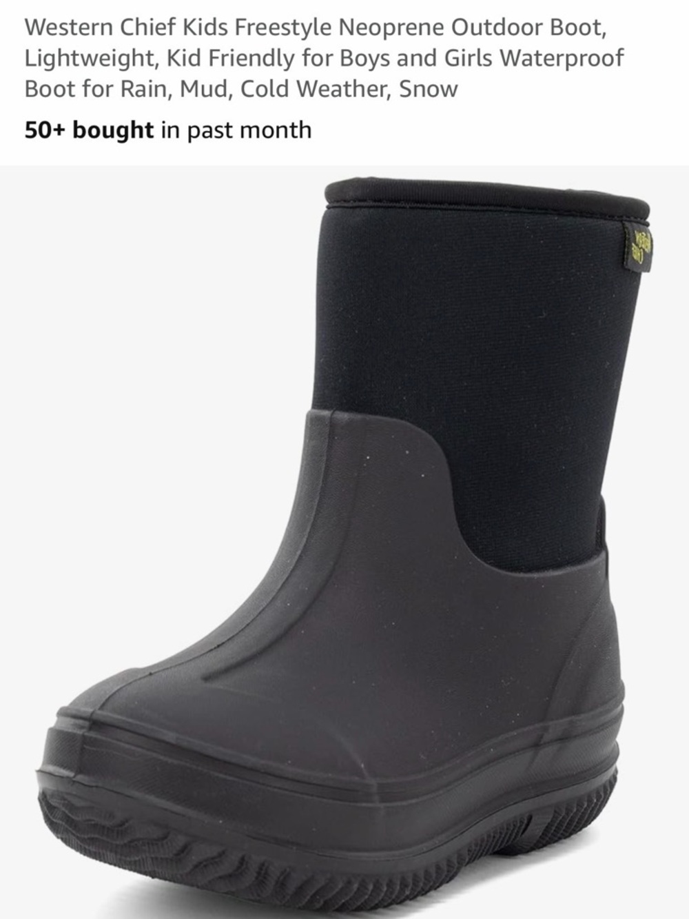 Western Chief Kids Waterproof Neoprene Outdoor Boot - Black
